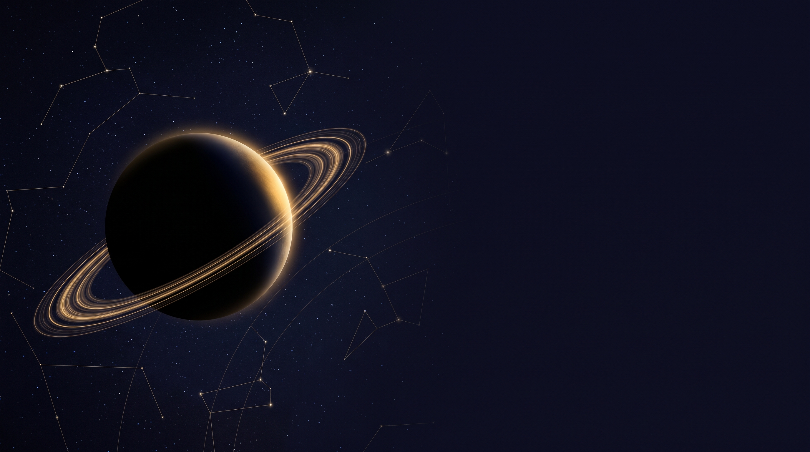 A golden ringed planet in deep space